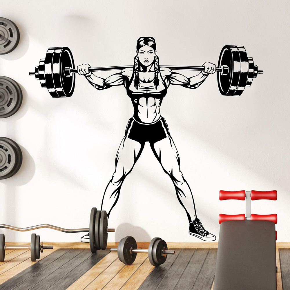 Large Gym Woman Dumbbells Wall - Heavy Equipment Stickers ulasan dan harga