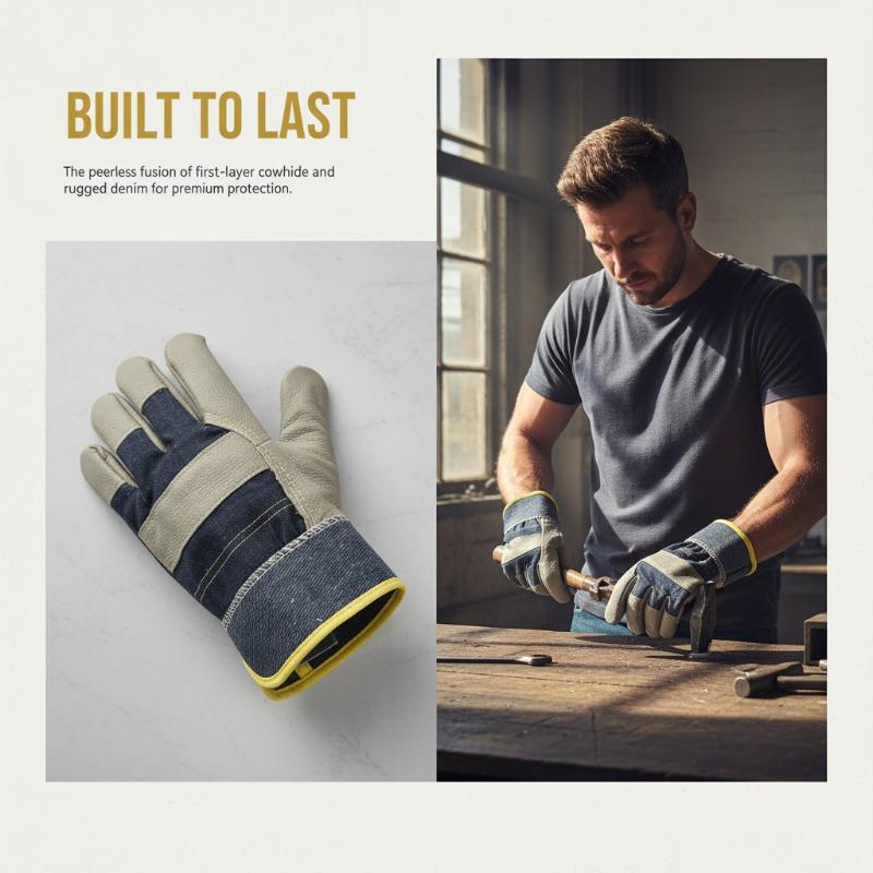 1 Pair Cowhide Denim Gloves Th - Heavy Equipment Yard ulasan dan harga