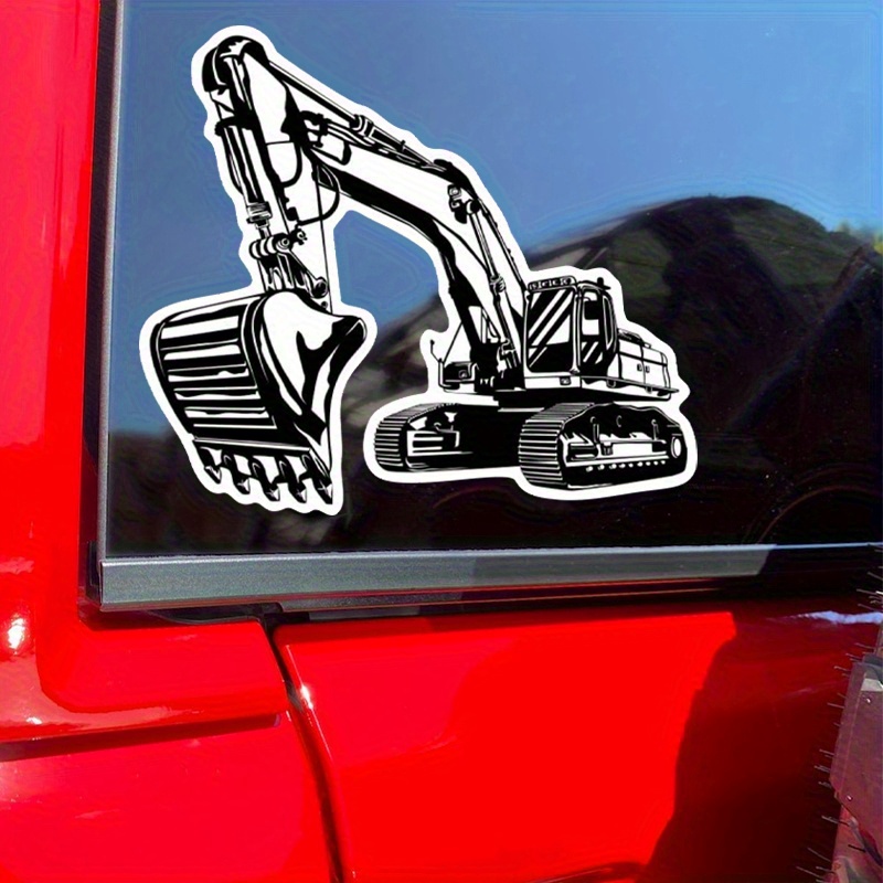 Black White Cartoon Excavator  - Heavy Equipment Stickers ulasan dan harga