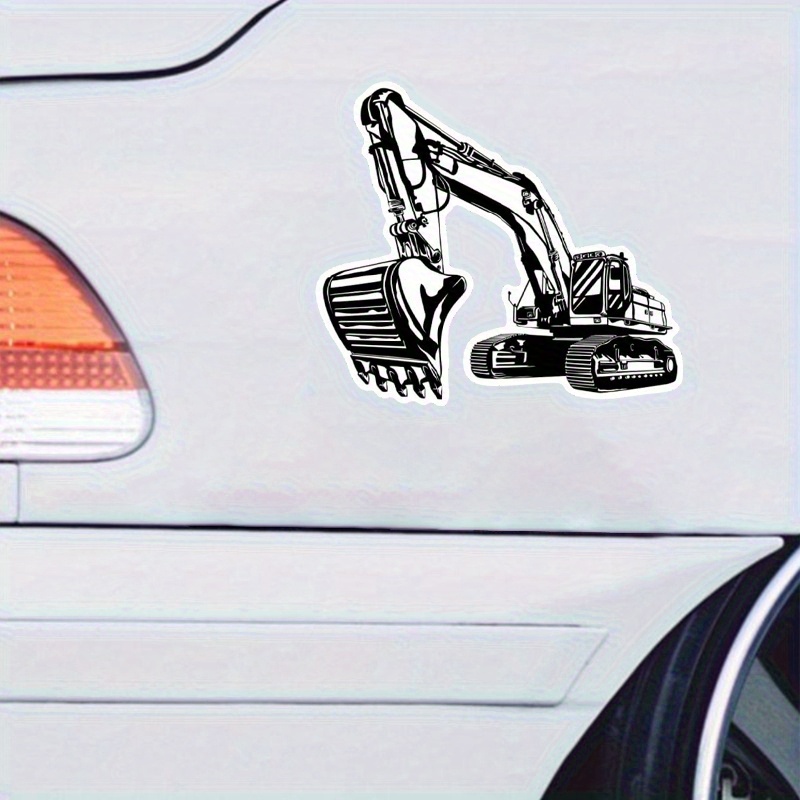 Black White Cartoon Excavator  - Heavy Equipment Stickers ulasan dan harga
