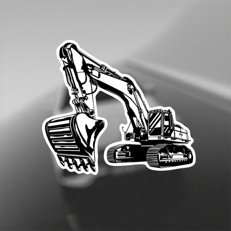 Black White Cartoon Excavator  - Heavy Equipment Stickers ulasan dan harga